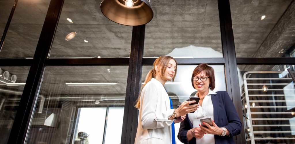 Bakery office with business women talking together