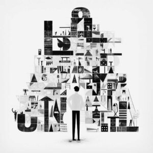 Illustration of a man looking at an A
